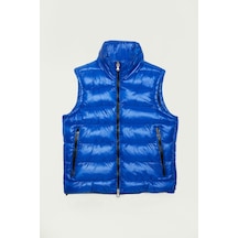 Erkek Standart Fit Dik Yaka Cepli Fermuarlı Saks Mavi Şişme Yelek-32603 Saks Mavi