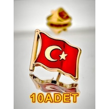 Yörük Tasarım 10 Adet Türk Bayrağı Altın Kaplama Yaka Rozeti 3d 3 Boyutlu Dalgalı Altın