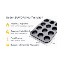 12 Gözlü Metal Muffin Kalıbı Yapışmaz Kaplama, Fırın Uyumlu, Dayanıklı Siyah Muffin Ve Cupcake Tepsisi, Kek Kalıbı
