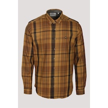Erkek Gömlek Camel Uzun Kol Ekose Kareli Flanel Yün Tuşeli Slim Fit Düğmeli Yaka Shirt Ncs Jeans 7273-camel Camel