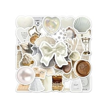 50'li White Aesthetic Temalı Sticker Etiket Seti - Beyaz Sticker - Laptop Notebook Telefon Abanoz