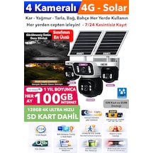 4 Kamera 20mp Güneş Enerjili 4g Güvenlik Kamerası 1200gb İnternet 128gb Sd Kart Üstün Gece Görüşlü