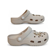 Fiyra 3009 Krem Crks Taşlı Havuz Plaj Günlük Bayan Terlik Krem Beyaz