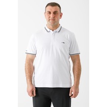 Maraton Sportswear Büyük Beden Erkek Ayaklı Polo Yaka Kısa Kol Basic Beyaz T-Shirt 19074-Beyaz