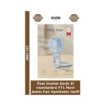 Özel Üretim Şarjlı El Vantilatörü F71 Mavi Askılı Fan Vantilatör Hafif