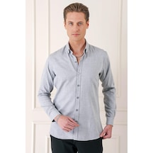 Efor Slim Fit Düğmeli Yaka Dokulu %100 Pamuk Klasik Açık Gri Gömlek Gk 724 Gri