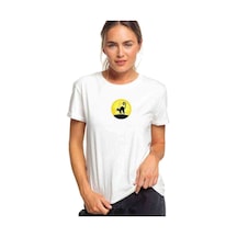 Black Cat In The Moon Baskılı Beyaz Kadın Tshirt