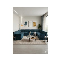 Premium Kadife Kumaş, Konforlu Yer Kanepesi ,modüler Şark Köşesi Takımı - Mavi- 40 Cm - U Set