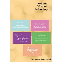 5 Renkli Lux Kuşe Teşekkür Kartı - Tebrik Kartı - Paketleme Kartı