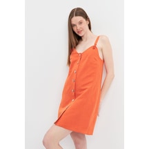 Stella Pulvis Turuncu Askılı Keten Mini Elbise Turuncu