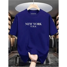 New York Usa Baskılı Oversize Tişört Lacivert