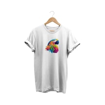 Papağan Baskılı Beyaz T-shirt Beyaz