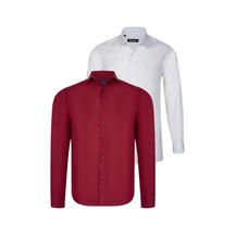 İkili Set G726 Dewberry Erkek Gömlek-beyaz-bordo Beyaz-bordo