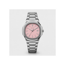 Velucci Penta Çelik Kordon Erkek Kol Saati Pembe Kadran Takvimli Sport Analog Gümüş