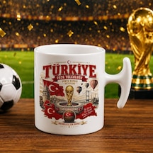 Bk Gift Türkiye Taraftar Temalı Dünya Futbol Kupası Tasarımlı Hammer Kupa Bardak-1 Tek Yürek Milli Takım Ruhu Beyaz