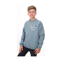 Toontoy Kids Toontoy Erkek Çocuk Oversize Bisiklet Yaka Düşük Omuz Baskılı Sweatshirt - 2 İplik Mavi