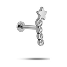 925 Ayar Gümüş Rodyumlu Minimal Kayan Yıldız Dört Taşlı Tragus Piercing Küpe Gümüş