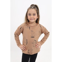 Toontoy Kız Çocuk Baskılı Sweatshirt Kahverengi