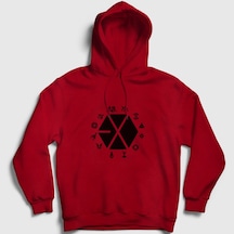 Presmono Unisex Symbols Logo Exo Kapüşonlu Sweatshirt Kırmızı