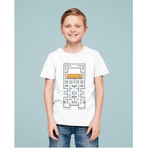 Sevbano Tasarım Pacman Baskılı Unisex Oyun Çocuk Tişört 1-12 Yaş Beyaz