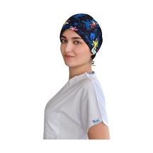 Lacivert Çiçekler Temalı Doktor Hemşire Aşçı Cerrahi Bonesi Gri gri