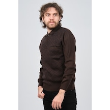 Ateş Triko Erkek Cep Detaylı Polo Yaka Desenli Yün Kazak 6092097 Kahverengi