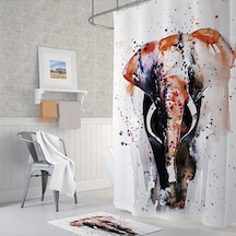 Polyester Kumaş Renkli Fil Desen Banyo Perdesi Yerli Üretim 180x2 Çok Renkli
