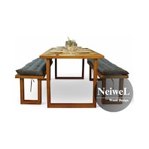 Neiwel Loen Doğal Ahşap Banklı Mutfak Ve Yemek Masası Takımı-80-240 Takım Açık Ceviz