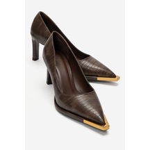 Luvi Shoes Carlotta Kahverengi Çizgili Kadın Topuklu Ayakkabı