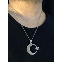 Vog 3.5 Cm Ay Yıldız Türk Bayrağı Sevgiliye Eşe Babaya Arkadaşa Hediye Beyaz Çelik Kolye Beyaz