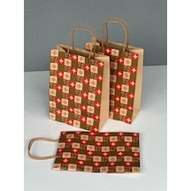 1.kalite 18x8x24 Cm 5 Li Yılbaşı Konseptli Kraft Kağıt Çanta Hediye Poşeti Hediye Paketi Kraft Çanta
