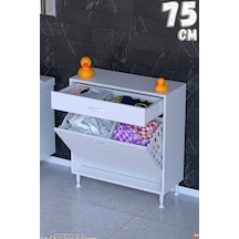 Emir 75 Cm 2 Gözlü Kirli Çamaşır Sepetli Ve Çekmeceli Çok Amaçlı Banyo Dolabı 75 Cm