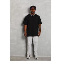 Unisex Oversize Düz Bisiklet Yaka T-shirt - Siyah 001