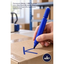 5 Adet Koli Kalemi Permanent Marker 3 Mm Yuvarlak Uçlu Alkol Bazlı Mürekkep Mavi Etiketleme Depo Ofis İşaretleme