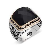 Gümüş Siyah Zirkon Taşlı Erkek Yüzük (545253794)