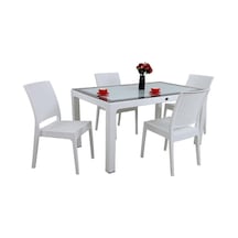 Depootoptan Mandella Elit Rattan 90 x 150 CM 4 Kişilik Elit Sandalye Camlı Masa Ta (533390023)