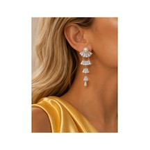 Kadın Zarif Sallantılı Kristal Taşlı İnci Detaylı Abiye Küpe Gümüş - 915108343 Gümüş