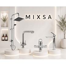 Premium Krom Robot Duş Seti 3 Yollu Arıtmalı Batarya Lüx Banyo Bataryası Çanak Lavabo Bataryası 4'lü Set