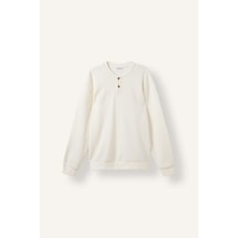 Defacto Regular Fit Triko Görünümlü Henley Yaka Uzun Kollu Basic Sweatshirt H5041ax26auer238 Ekru-er238