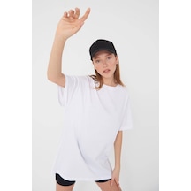 Blackjack Giyim Düz Beyaz Oversize Tshirt Kadın Beyaz