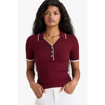 Defacto Fitted Polo Yaka Triko Kısa Kollu Kazak F7771ax25aubr59 Bordo