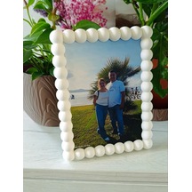 Bezos 3d Baskı İnci Baloncuk Fotoğraf Çerçevesi Boncuk Kenarlı Modern Fotoğraf Çerçevesi Masaüstü Beyaz Dmc