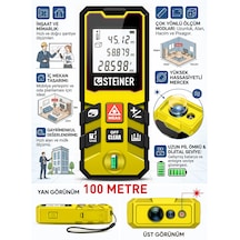 Steiner 100 Metre Su Terazili Uzunluk Alan Hacim Pisagor Ölçüm Cihazı Dijital Mesafe Ölçer Lazer Metre Sarı