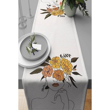 Krem Modern Desenli Premium Masa Örtüsü Runner Rnr341n11