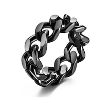 Siyah Basit Titanyum Çelik Zincir Yüzük Erkek Yüzük Hip-hop Giyim Kişilik Paslanmaz Çelik Takı Hediye 10