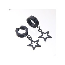 Erkek Küpe Çelik Sıkıştırmalı Siyah Yıldız Takı Aksesuar P24 T5