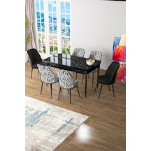 Masa Siyah Mermer Desen Sandalye Zebra Desen