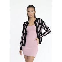 Neden Tekstil Kadın Geometrik Desenli Premium Triko Hırka - Siyah-pembe