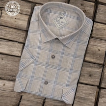 Linen Keten Klasik %100 Cotton Kısa Kollu Terletmeyen İki Cepli Kapaklı Vizon Gömlek Regular Kalıp -10172 Vizon