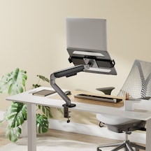 Lynx Series Gazlı Pistonlu Monitör Kolu 10 Kg Grey + Laptop Tutucu Set Siyah 10-17.3"